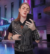 Women Punk Rock Leather Vest – Studded Gothic Moto Fit with Spikes & Rivets, Custom Steampunk Heavy Metal Style